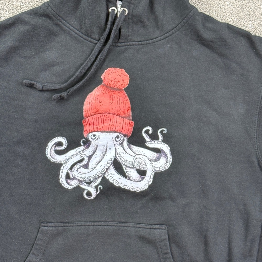 Octopus Red Beanie Graphic Hoodie Black Mens L Independent Trading Co Pullover